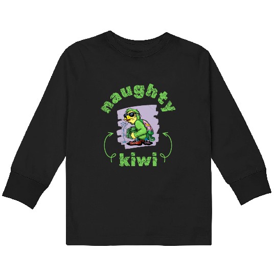 Funny naughty green kiwi bird Kids Long Sleeve T Shirts