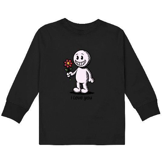 Stick Figure with Flower I LOVE YOU Kids Long Sleeve T Shirts