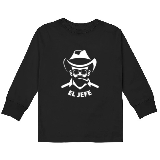 El Jefe (White Print) Kids Long Sleeve T Shirts