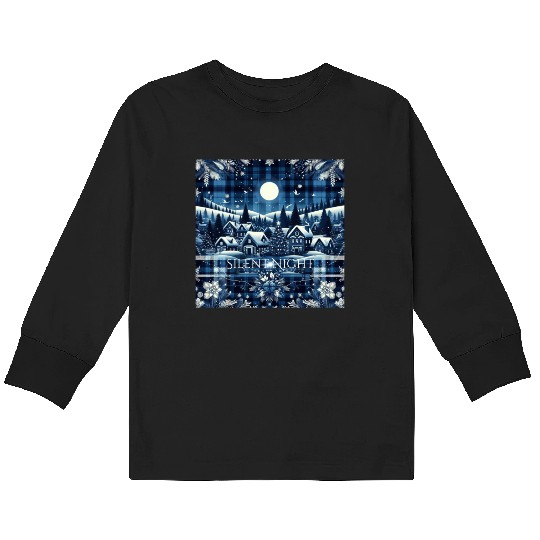 flannel silent night blue and white christmas Kids Long Sleeve T Shirts