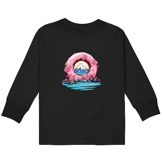 Japan Sakura Blossom Mount Fuji Donut Kids Long Sleeve T Shirts
