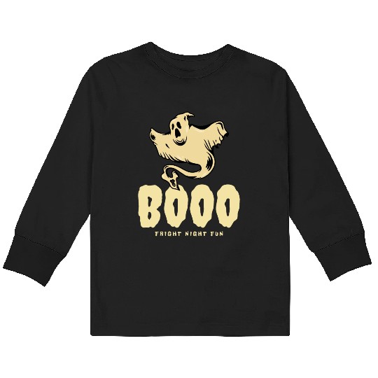 BOOO Fright Night Fun Ghost Halloween Kids Long Sleeve T Shirts