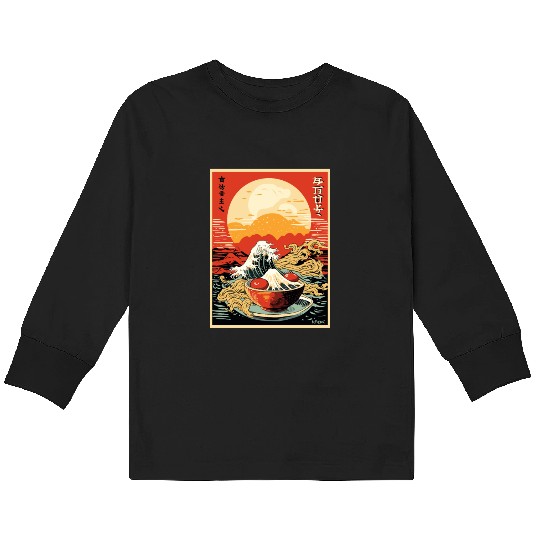 Parody Japanese Poster Kanagawa Sushi Ramen Kids Long Sleeve T Shirts