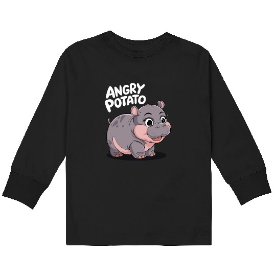 Moo Deng Angry Potato Hippo Fun Kids Long Sleeve T Shirts