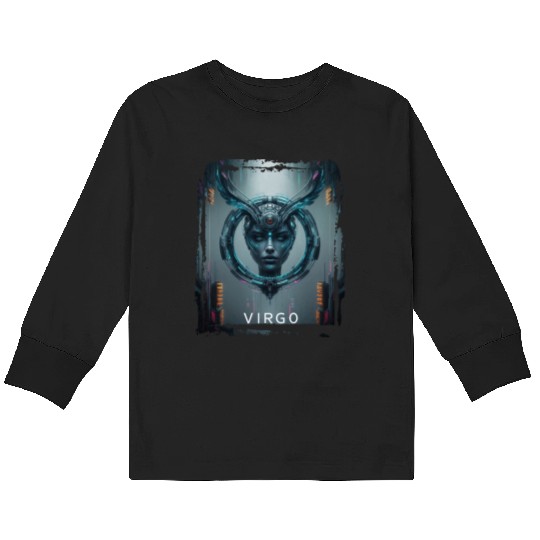Zodiac sign Virgo in cyberpunk era Future Kids Long Sleeve T Shirts