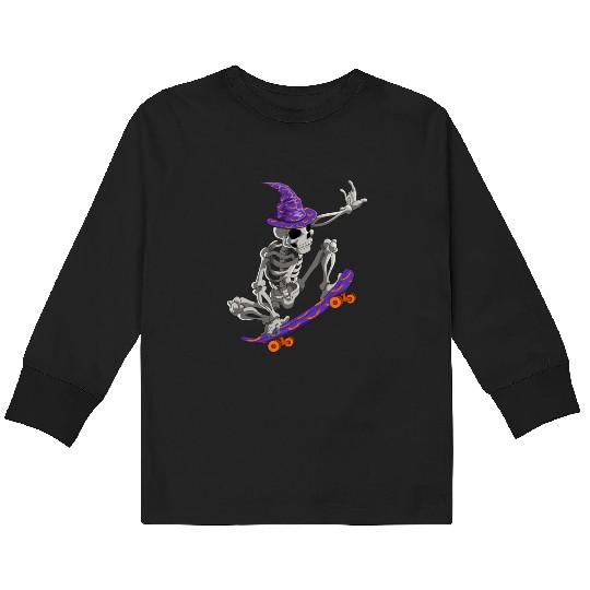 Skateboarding Skeleton Halloween Skater Skateboard Kids Long Sleeve T Shirts