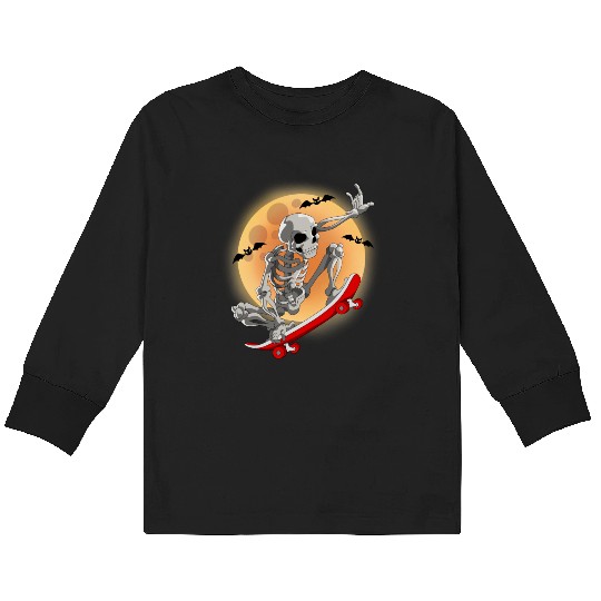 Skateboarding Skeleton Halloween Skater Skateboard Kids Long Sleeve T Shirts