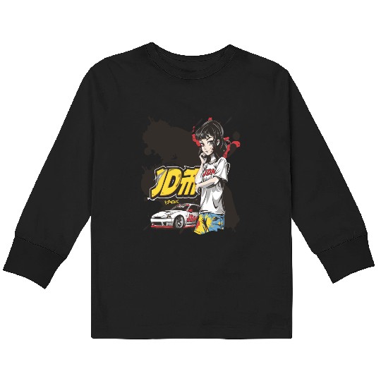 Cute Anime Girl JDM Car Street Racer Kids Long Sleeve T Shirts
