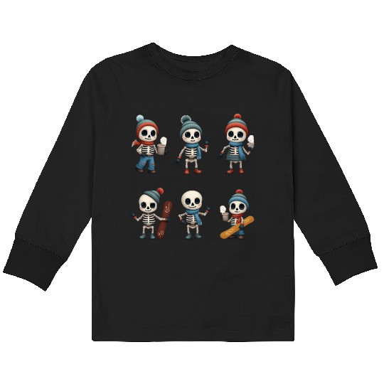 Kawaii Skeleton Winter Collection | Cute Merch Kids Long Sleeve T Shirts
