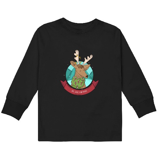 Cozy Reindeer Christmas Cheer Kids Long Sleeve T Shirts