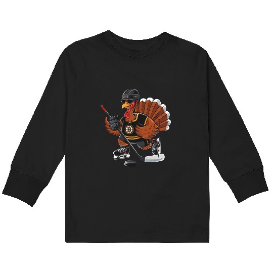 thanksgiving turkey hockey player Kids Long Sleeve T Shirts