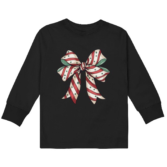 Christmas Coquette bow, Christmas Retro Kids Long Sleeve T Shirts
