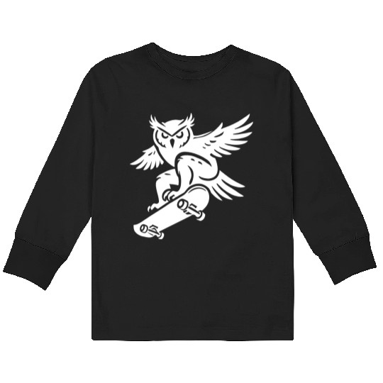 Snow Owl Skateboard Silhouette Minimalist Style Kids Long Sleeve T Shirts