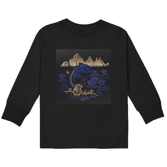 fantasy carp-bird hybrid swimming in a lotus pond Kids Long Sleeve T Shirts