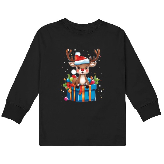 Reindeer Surprise Kids Long Sleeve T Shirts