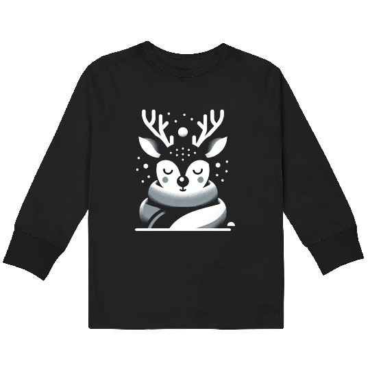 Winter Serenity Deer Illustration Kids Long Sleeve T Shirts