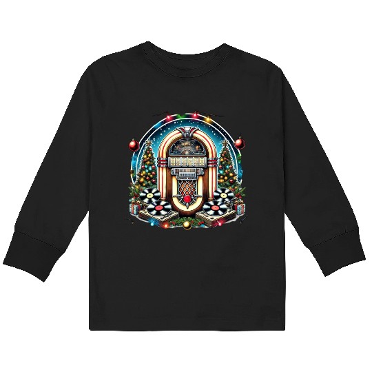 Retro Christmas Jukebox Melody Kids Long Sleeve T Shirts