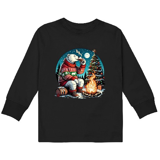 Cozy Christmas Polar Bear: Eggnog & Fireside Cheer Kids Long Sleeve T Shirts