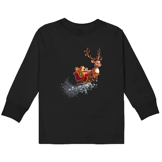 Flying Reindeer Kids Long Sleeve T Shirts