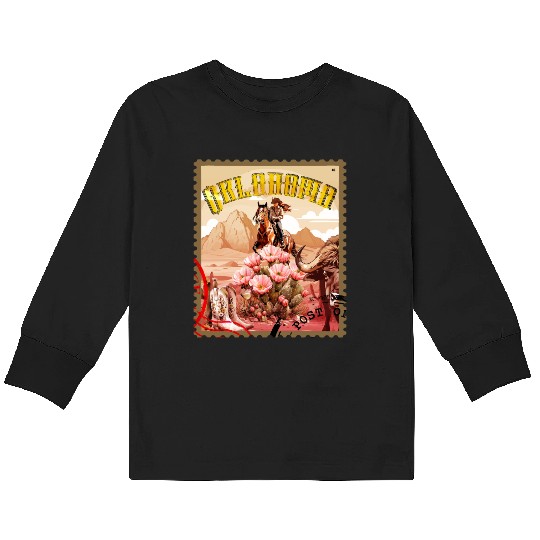 Oklahoma Cowgirl Stamp Kids Long Sleeve T Shirts