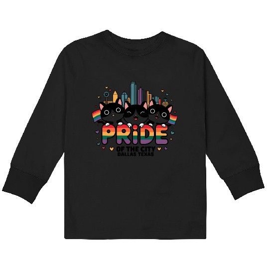 Pride of Dallas City Texas USA Rainbow Flag Kids Long Sleeve T Shirts