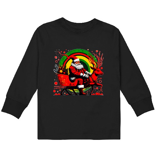 Vibrant Christmas Santa Riding Reindeer Kids Long Sleeve T Shirts