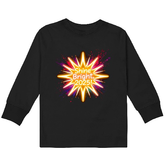 A large starburst glowing in neon light with 2025 Kids Long Sleeve T Shirts
