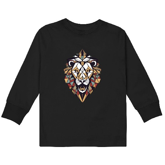 "Cosmic Geometric Lion Kids Long Sleeve T Shirts: Majestic Celestial