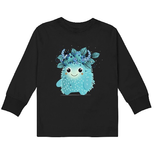 Cute Blueberry Monster - Fruity and Playful Kids Long Sleeve T Shirts