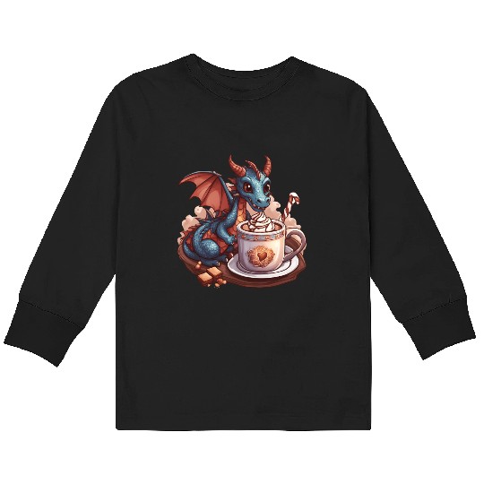 Cozy Dragon and Hot Chocolate Delight Kids Long Sleeve T Shirts
