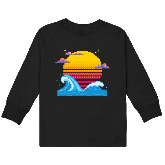 Pixel Sunset Horizon Kids Long Sleeve T Shirts