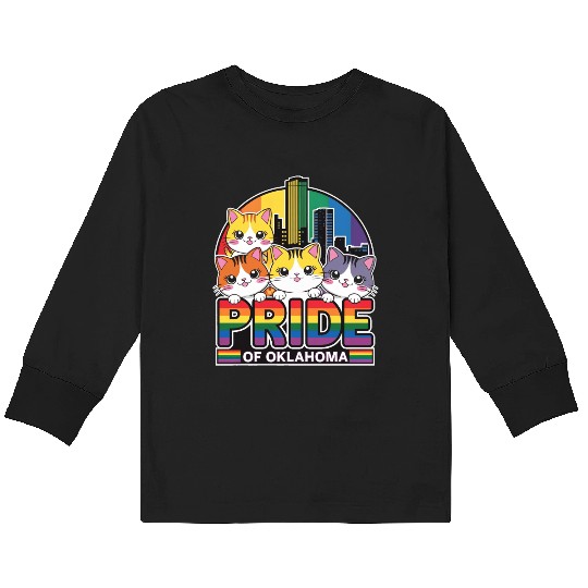Pride of Oklahoma City USA Rainbow Flag Kids Long Sleeve T Shirts