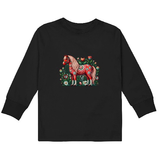 Swedish Dala Horse, Scandinavian sverige sweden Kids Long Sleeve T Shirts