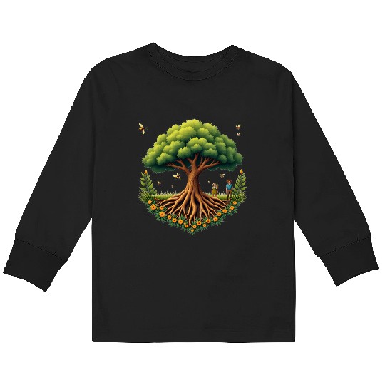 Tree of Life & Bees Kids Long Sleeve T Shirts