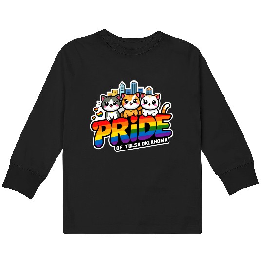 Pride of Tulsa City Oklahoma USA Rainbow Flag Kids Long Sleeve T Shirts
