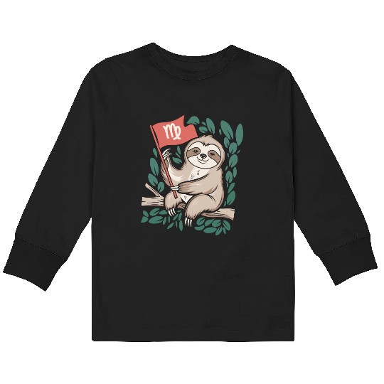 Charming Virgo Zodiac Sloth Embracing the Stars Kids Long Sleeve T Shirts