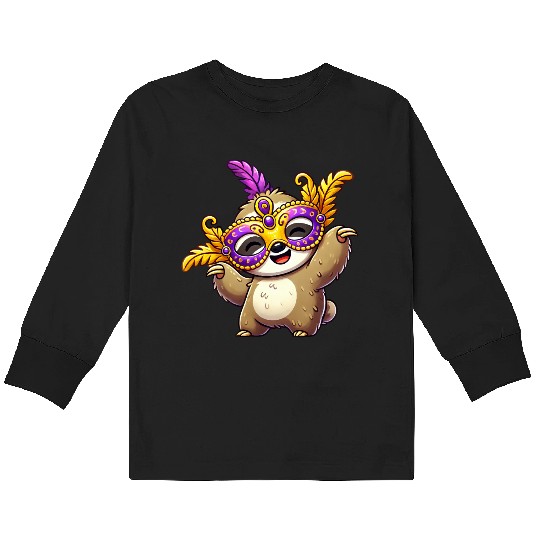 Mardi Gras Sloth Mask Carnival Costume Kids Long Sleeve T Shirts