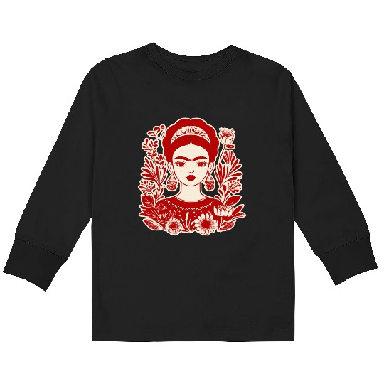 Frida Kahlo Illustration Feminist Art Kids Long Sleeve T Shirts