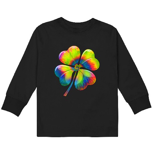 Tie Dye Shamrock Lucky Four Leaf Clover St Patrick Kids Long Sleeve T Shirts
