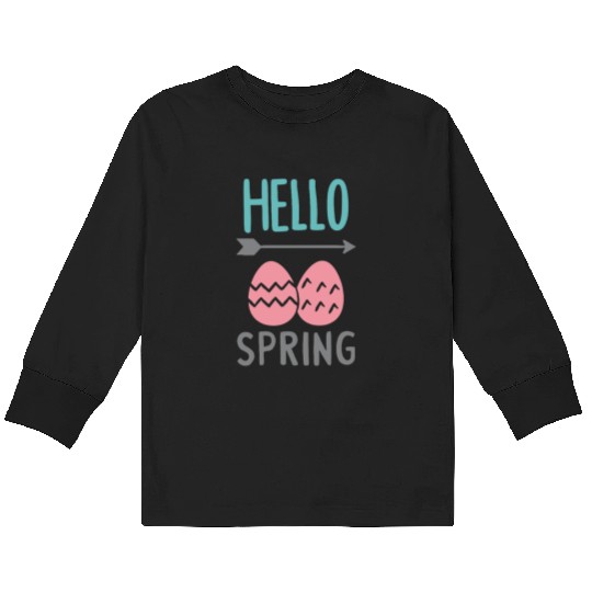 Hello Spring - Spring Design with Easter Eggs Kids Long Sleeve T Shirts