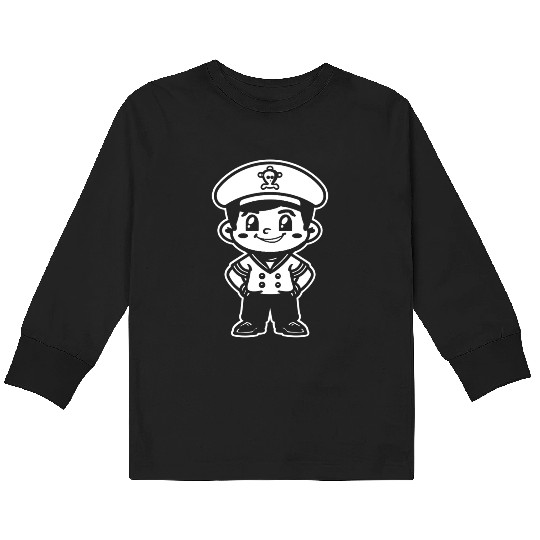 Little Sailing Captain Cartoon Look Kids Long Sleeve T Shirts