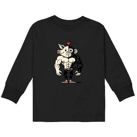Half Pig, Half Ape – Full Muscle Love Kids Long Sleeve T Shirts