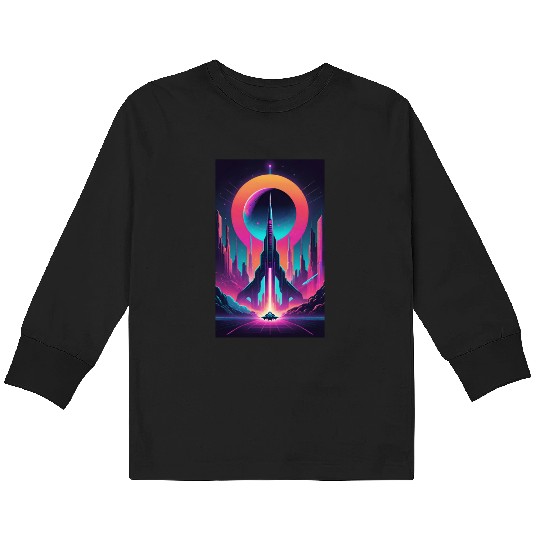 Neon Horizon: The Future of Space Exploration Kids Long Sleeve T Shirts