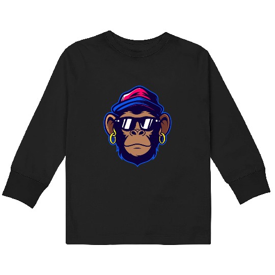 Cool Monkey with Sunglasses Urban Cartoon Style Kids Long Sleeve T Shirts