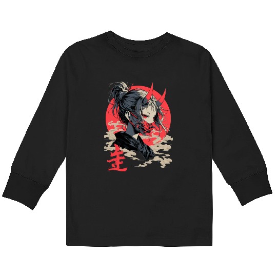 Beautiful Japanese Demon Anime Girl Waifu Geisha Kids Long Sleeve T Shirts
