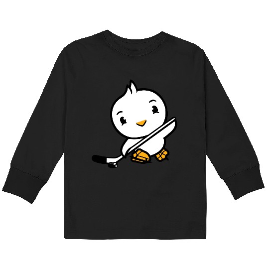 Bird Playing Ice Hockey Sport Puck Stick Hobby Kids Long Sleeve T Shirts