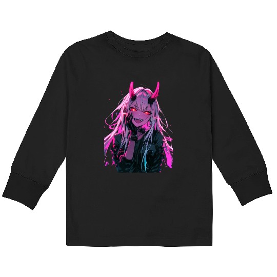 Anime Demon Girl Kawaii Waifu Japanese Anime Kids Long Sleeve T Shirts