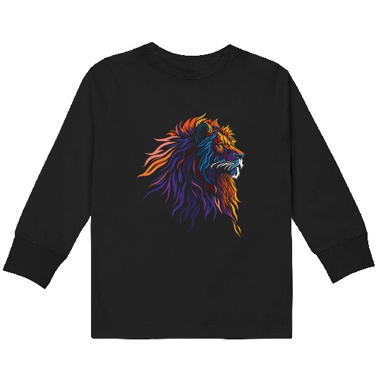 "Majestic Flame Lion – Tribal Rainbow Art" Kids Long Sleeve T Shirts