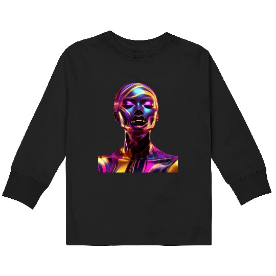 Black & Gold Marble Goddess Kids Long Sleeve T Shirts