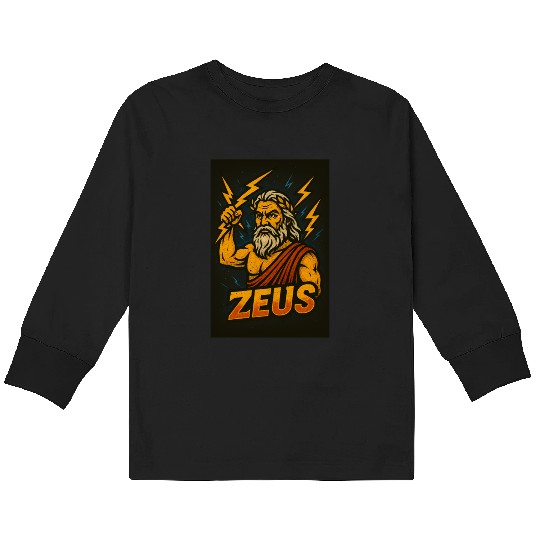 Epic Zeus Thunderbolt Illustration Kids Long Sleeve T Shirts